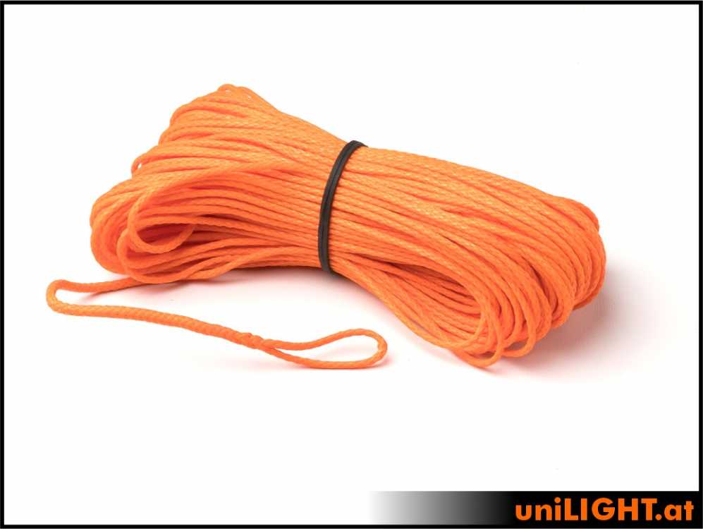 Winch rope 1.5mm, 280daN breaking force, ORANGE, 30m, spliced ​​on one side